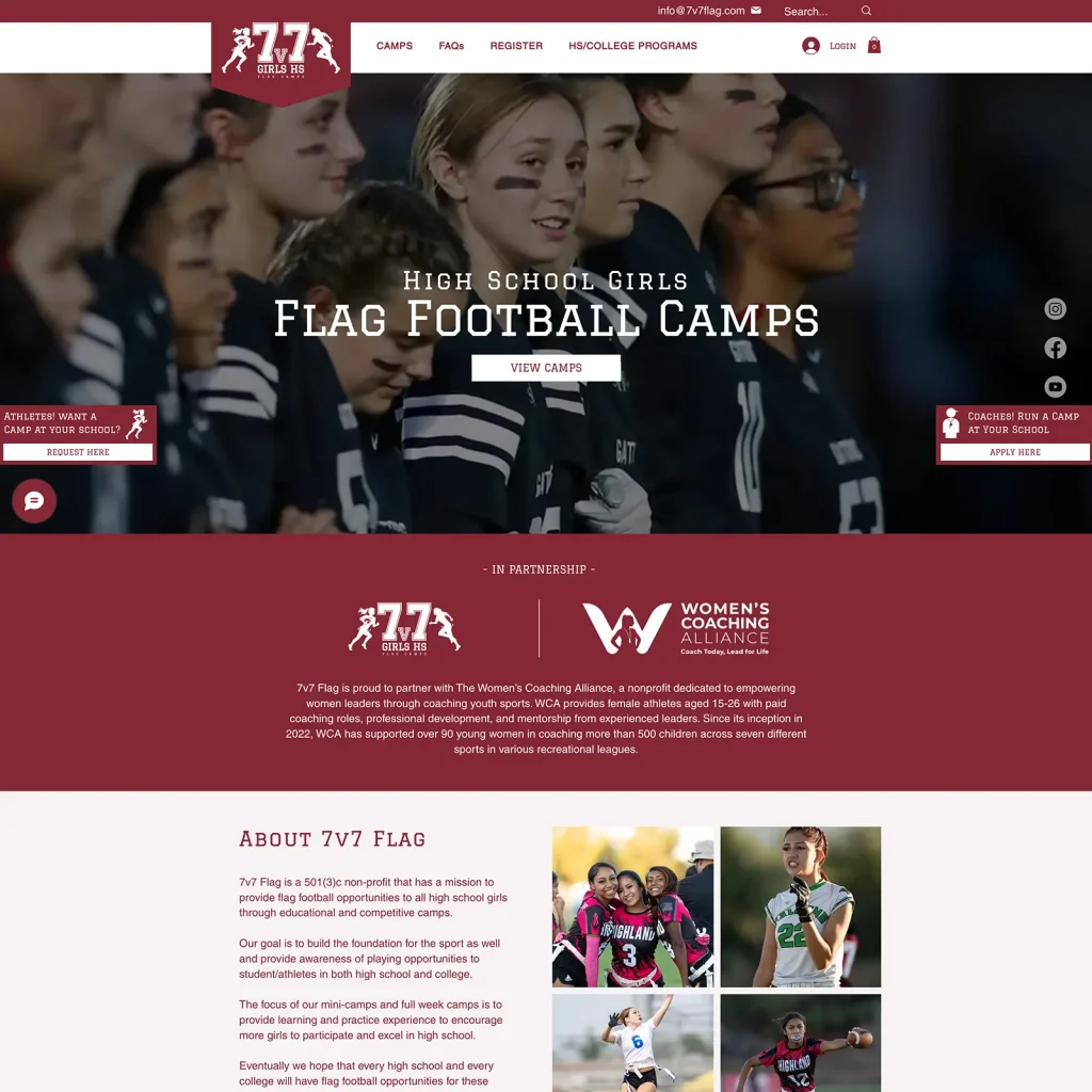 Custom Wix website design & development for a high school Girls Flag Football Camps by DesignCuckoos