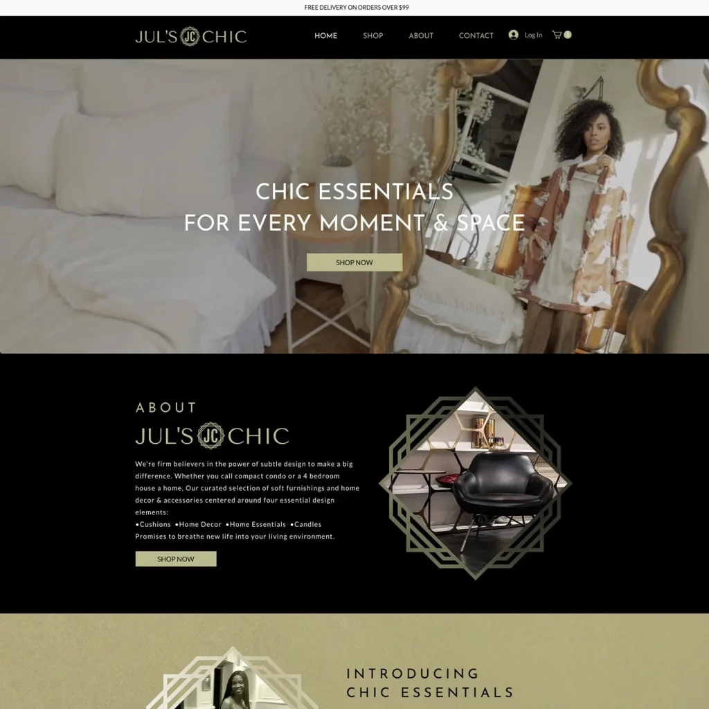 Fully functional Wix online e-commerce store design and development for JUL'S CHIC DESIGNS by DesignCuckoos