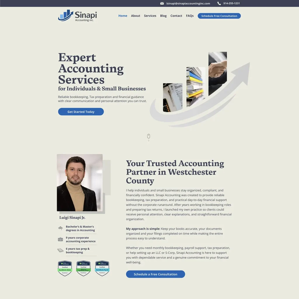 Fully functional Wix website design and development for Sinapi Accounting Inc by DesignCuckoos